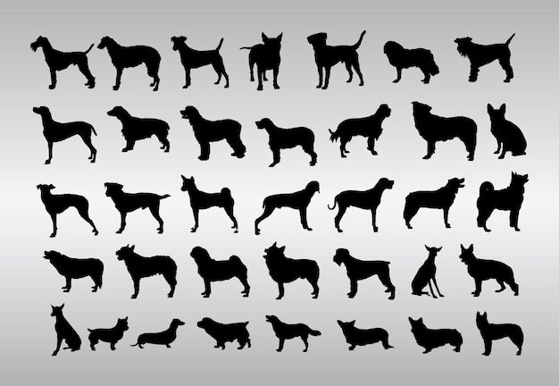 Vector free vector dogs silhouettes collection