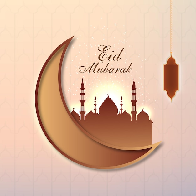 Free vector eid mubarak moon vector art and mosque beautiful background