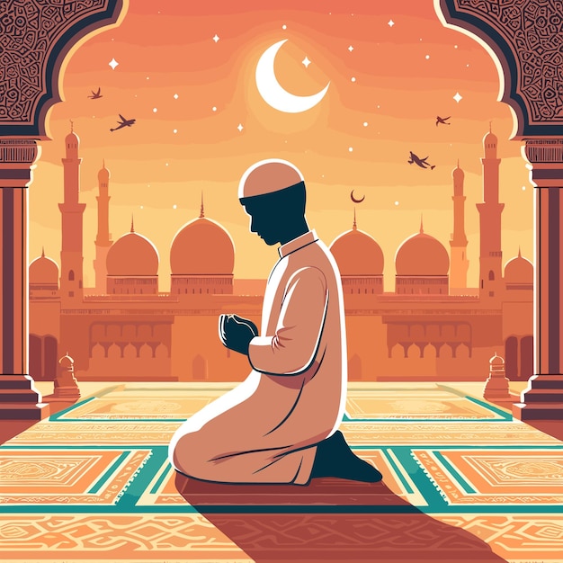 Vector free vector eid mubarak muslim man praying namaz islamic prayer background template