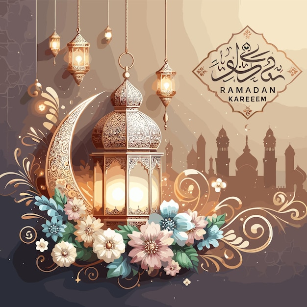 Vettore gratuito elegante ramadan kareem carta del festival decorativo