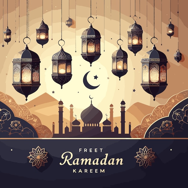 Vector free vector elegant ramadan kareem decorative festival card