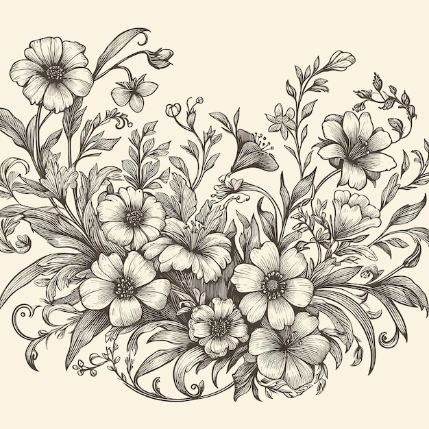 Vector free vector engraving hand drawn floral background