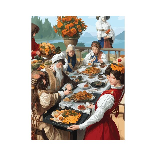 美味しいトルコで感謝祭の夕食に提供される無料のベクトルフェスティバルテーブル