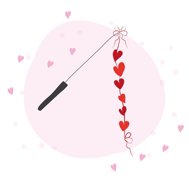 Vector free vector fishing rod with hearts on string and ribbon