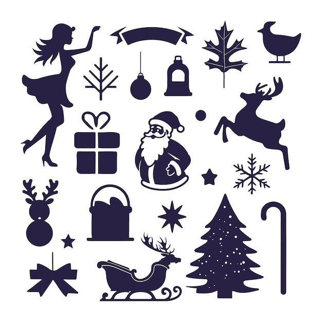Vettore elementi di silhouette di stagione natalizia a vettori piatti gratuiti