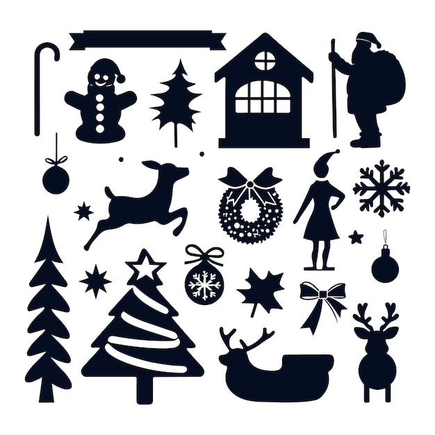 Premium Vector | Free vector flat christmas season elements silhouette ...