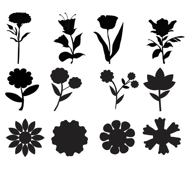 Vector free vector flat design flower silhouettes