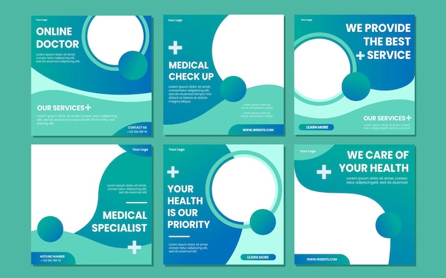 Vector free vector flat hospital and healthcare instagram posts collection