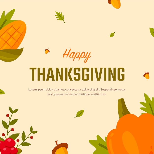 Free vector flat illustration for thanksgiving celebration with food