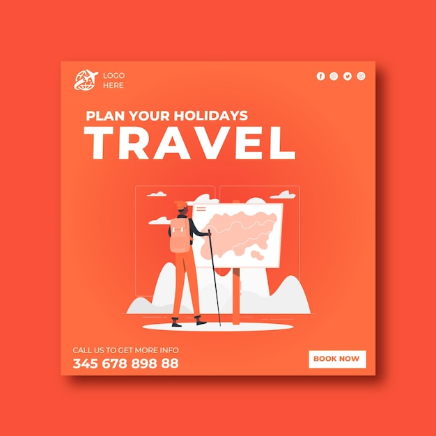 Free vector flat instagram posts  for world travelling agency to advertise