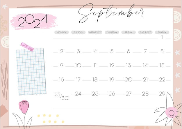 Free vector flat monthly planner calendar for 2024