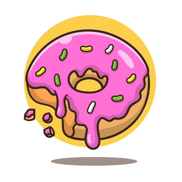 Бесплатная векторная иллюстрация значка мультфильма с плавающим пончиком, значок пищевого объекта.