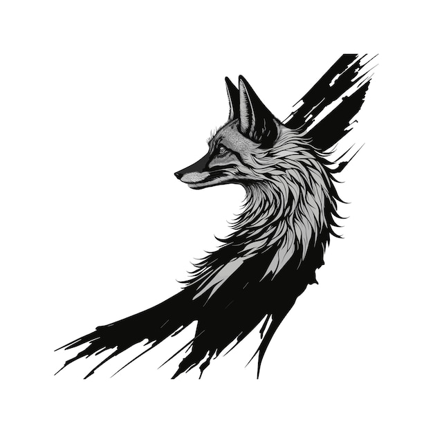 Free vector fox drawing using a brush and black ink on white background