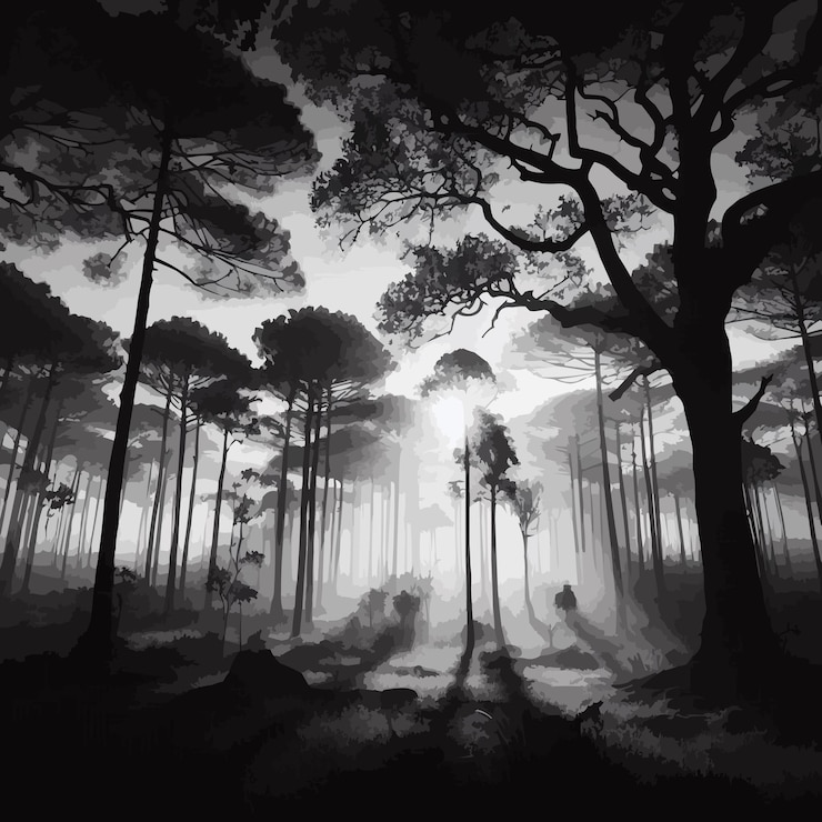 Vector free vector free vector silhouette shadow of forest scene
