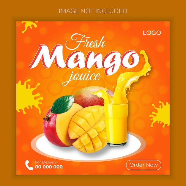 Vector free vector fruit juice food menu social media template mango juice drink social media post design