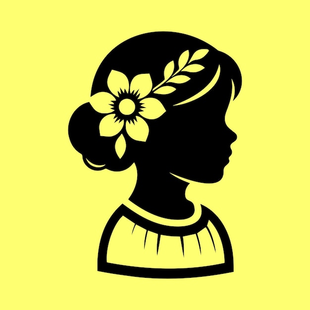Vector free vector of a girl with a floral ornament on her head looking in profile and with a logo and silh
