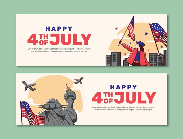 Vector free vector hand drawn 4th of july banners