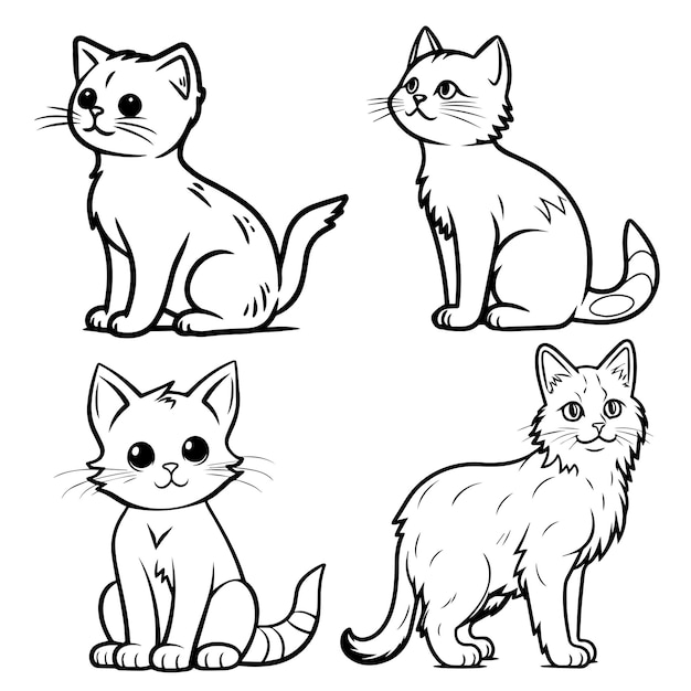 Бесплатная векторная рисованная иллюстрация контура всего тела кошки