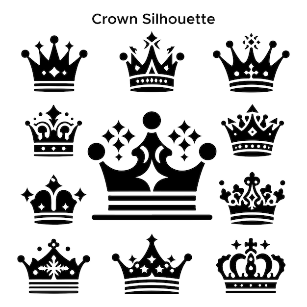 無料ベクター手描きの王冠のシルエット セット