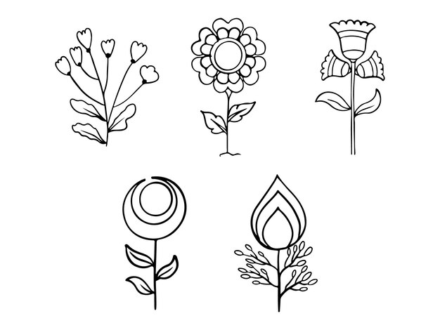 Free vector hand drawn flowers coloring book illustration