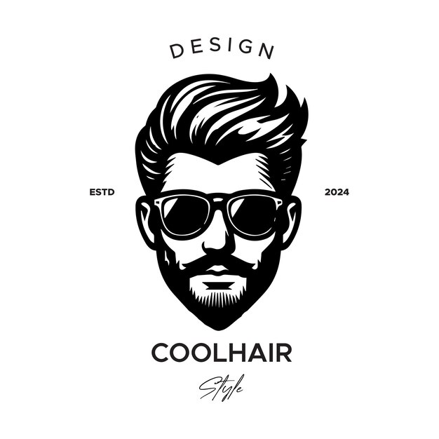 白い背景の自由なベクトル手描きヘアスタイルロゴデザイン