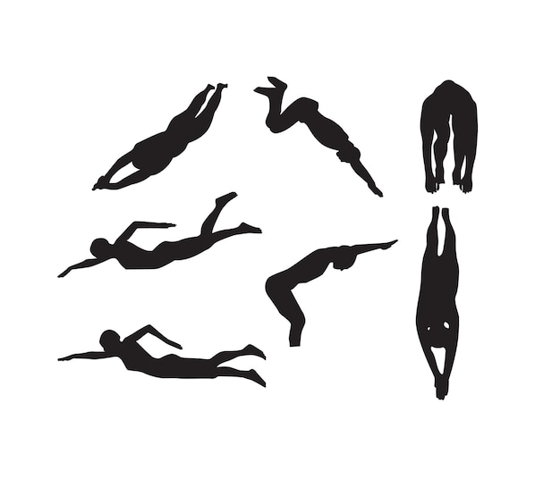 Free vector hand drawn man swimming silhouette set