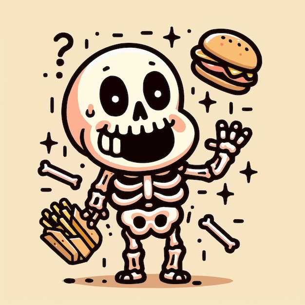 Vector free vector hand drawn skeleton cartoon illustration