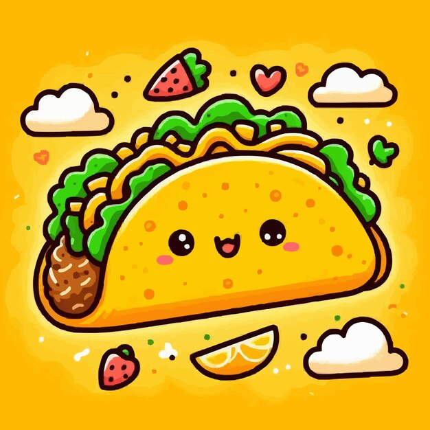 Vector free vector hand drawn taco cartoon illustration yellow background
