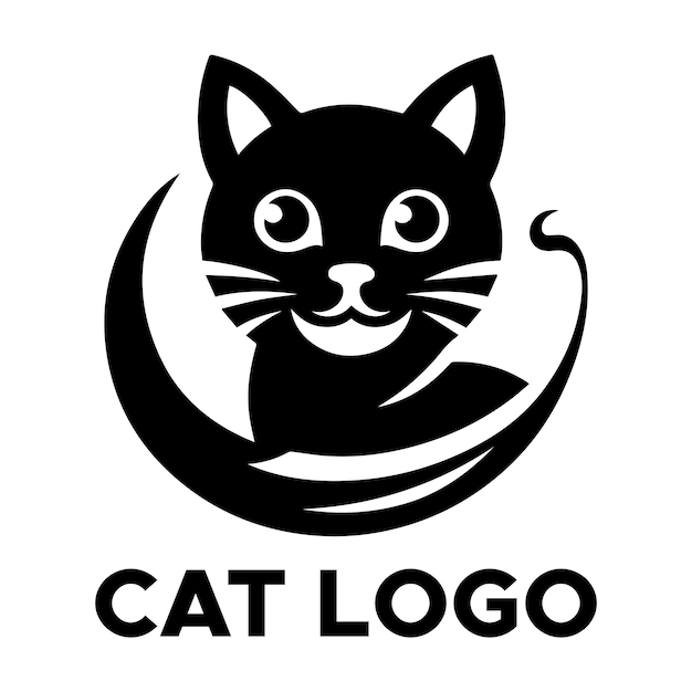 Disegno libero del logo del gatto disegnato a mano su sfondo bianco