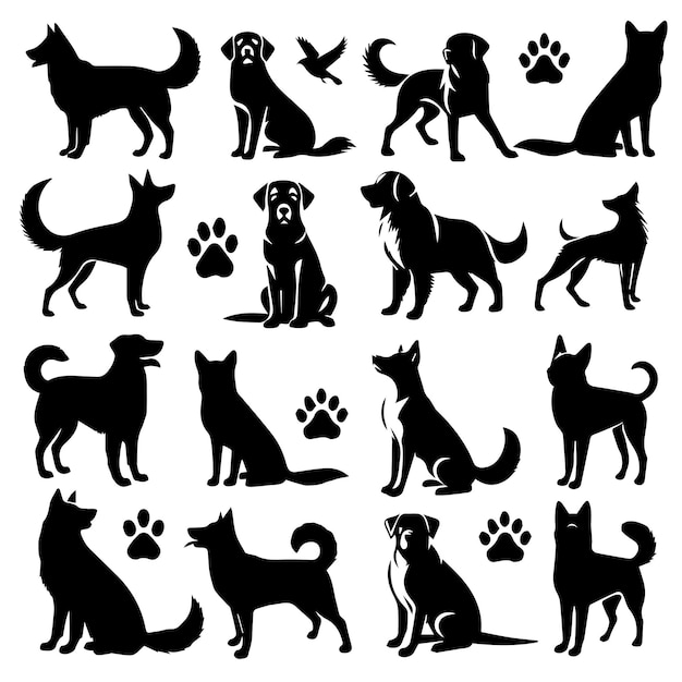 Free Vector HandDrawn Dog Silhouette Set Within White Background