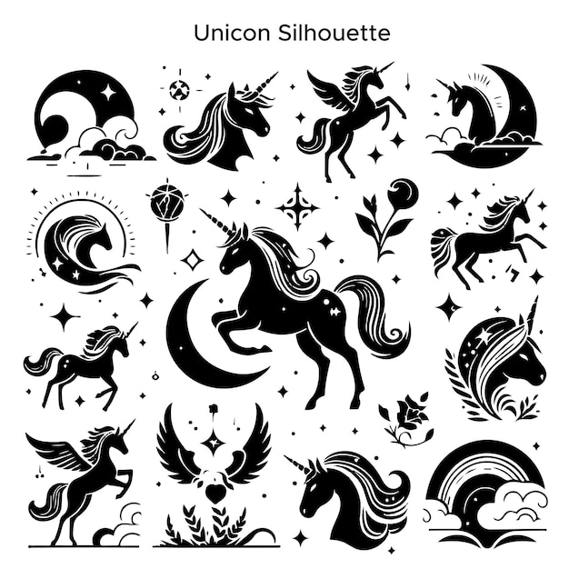 Free vector handdrawn unicorn silhouette set