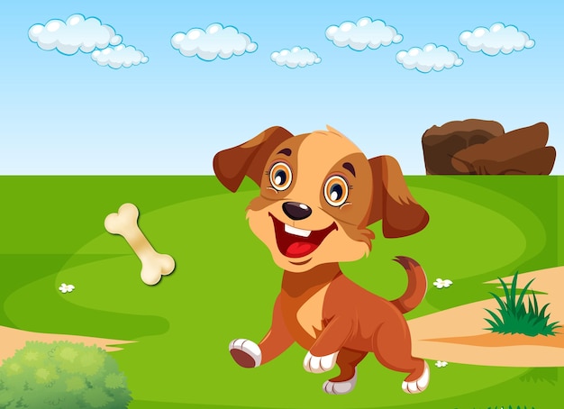 Free Vector happy Dog Playing with bone