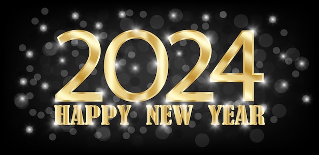 Vector free vector happy new year 2024 golden text on a dark background