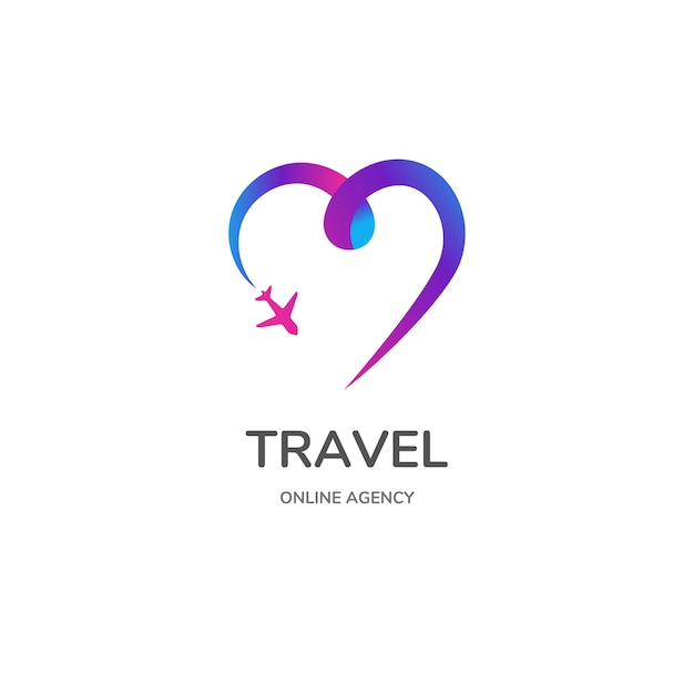 Vector free vector heart and airplane travel agency logo