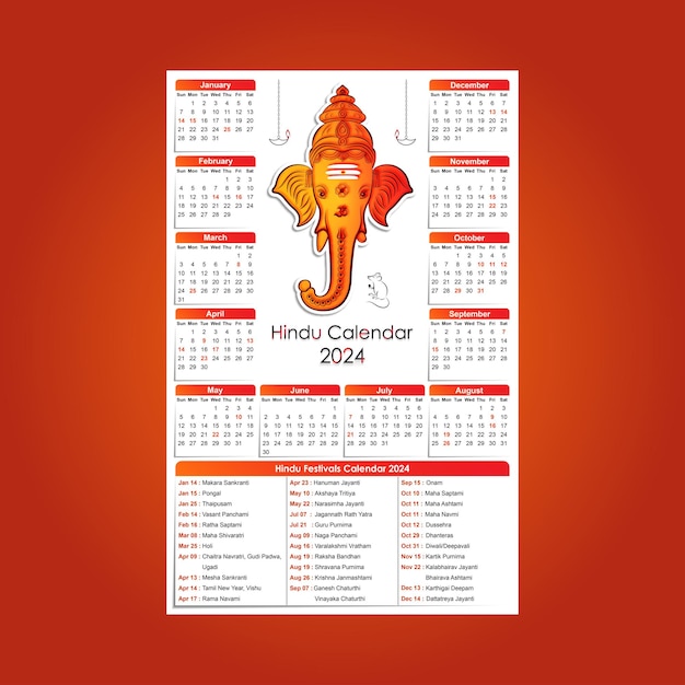 Vettore free vector hindu festivals calendar per il design del 2024