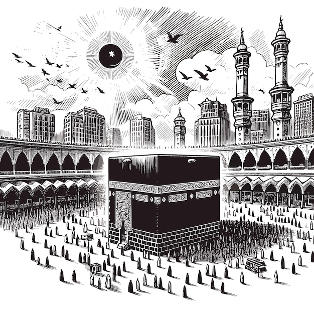 Vettore vettore gratuito kaaba sacra a mecca in arabia saudita disegno a mano illustrazione vettoriale