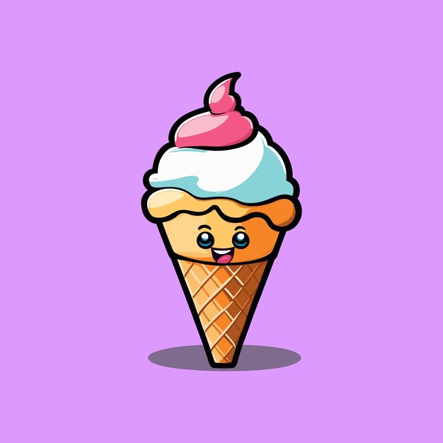 Illustrazione gratuita dell'icona del cartone animato del cono di gelato vettoriale