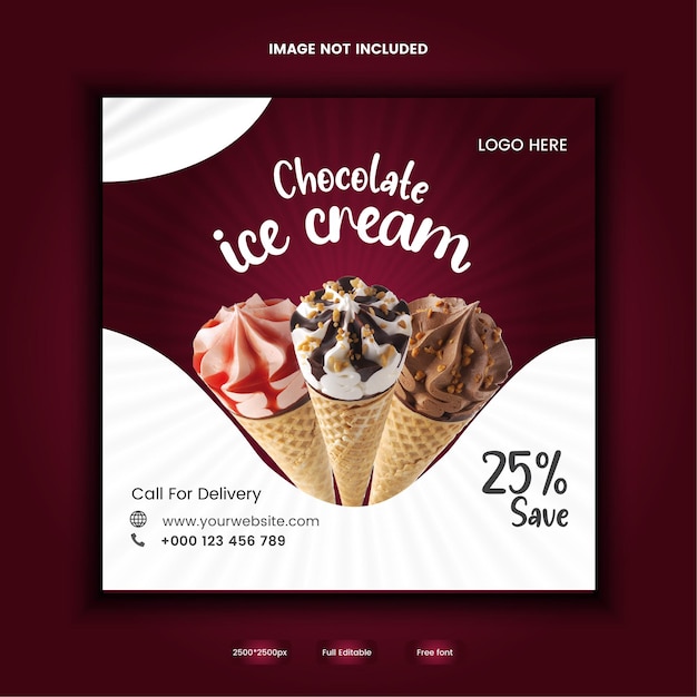 Free vector ice cream post and social media banner template