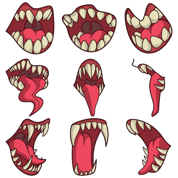 Vector free vector illustration collection of fighting monster mouths with long tongues