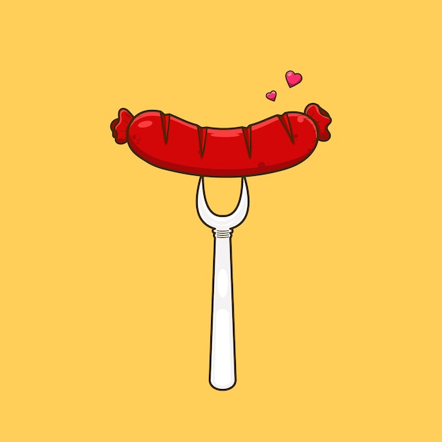 Free vector illustration of sausage pierced fork isolated background