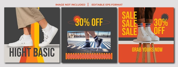 Free vector instagram collage shoes sale for social media post or square banner template design