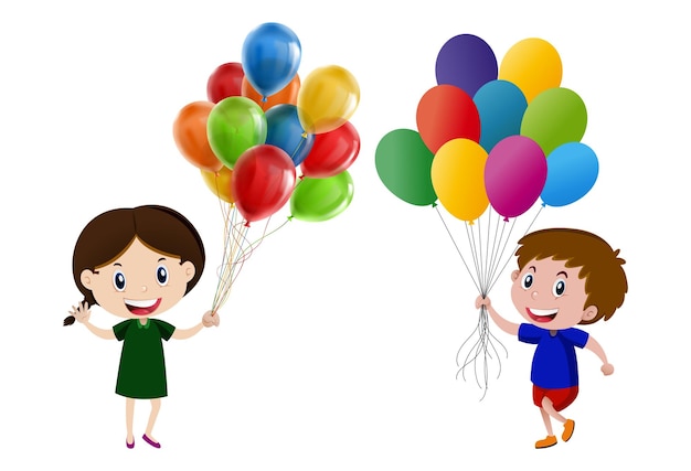 Free Vector Kids Playing With Balloon on white background