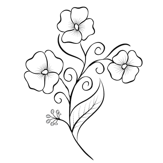 벡터 무료 벡터 라인 아트와 손 그리기 꽃 예술 흑백 평면 디자인 간단한 꽃