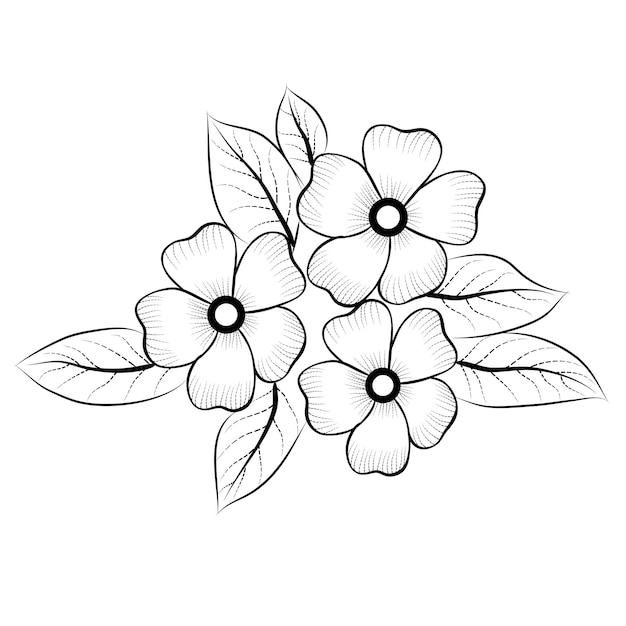 Free Vector line art and hand drawing flower art black and white flat design simple flower