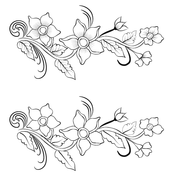 Free Vector line art and hand drawing flower art black and white flat design simple flower