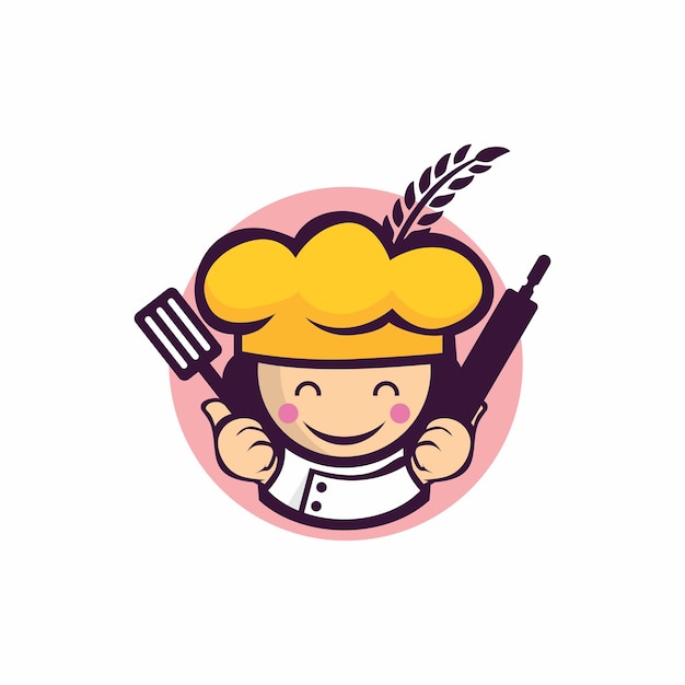 Vector free vector logo design gradient line art chef cooking girl