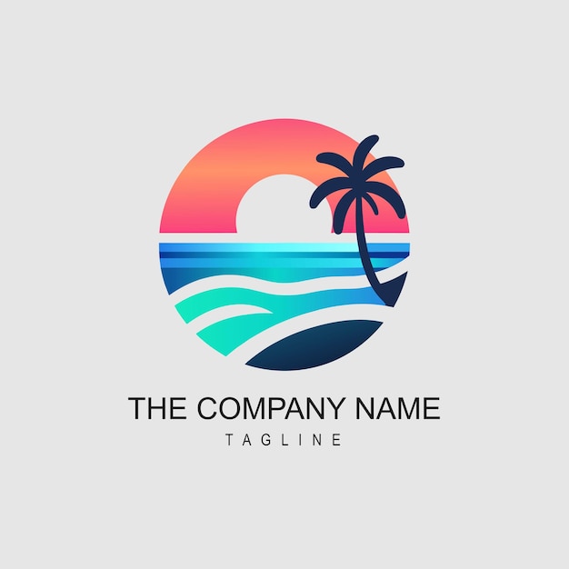 Vector free vector logo a sunset with palm trees and the ocean