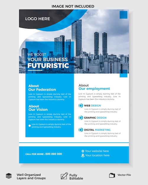 Vector free vector minimal blue color corporate business flyer design template