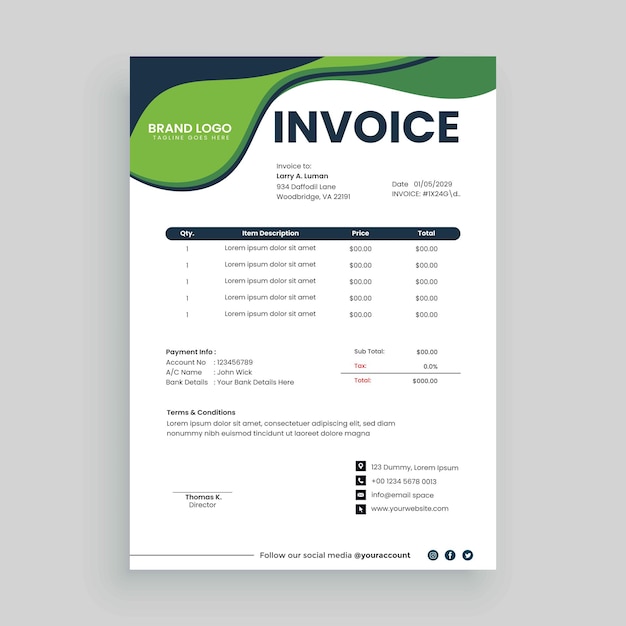 Free vector minimal invoice template design