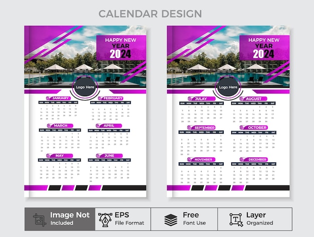 Free vector modern calendar template design 2024 Template